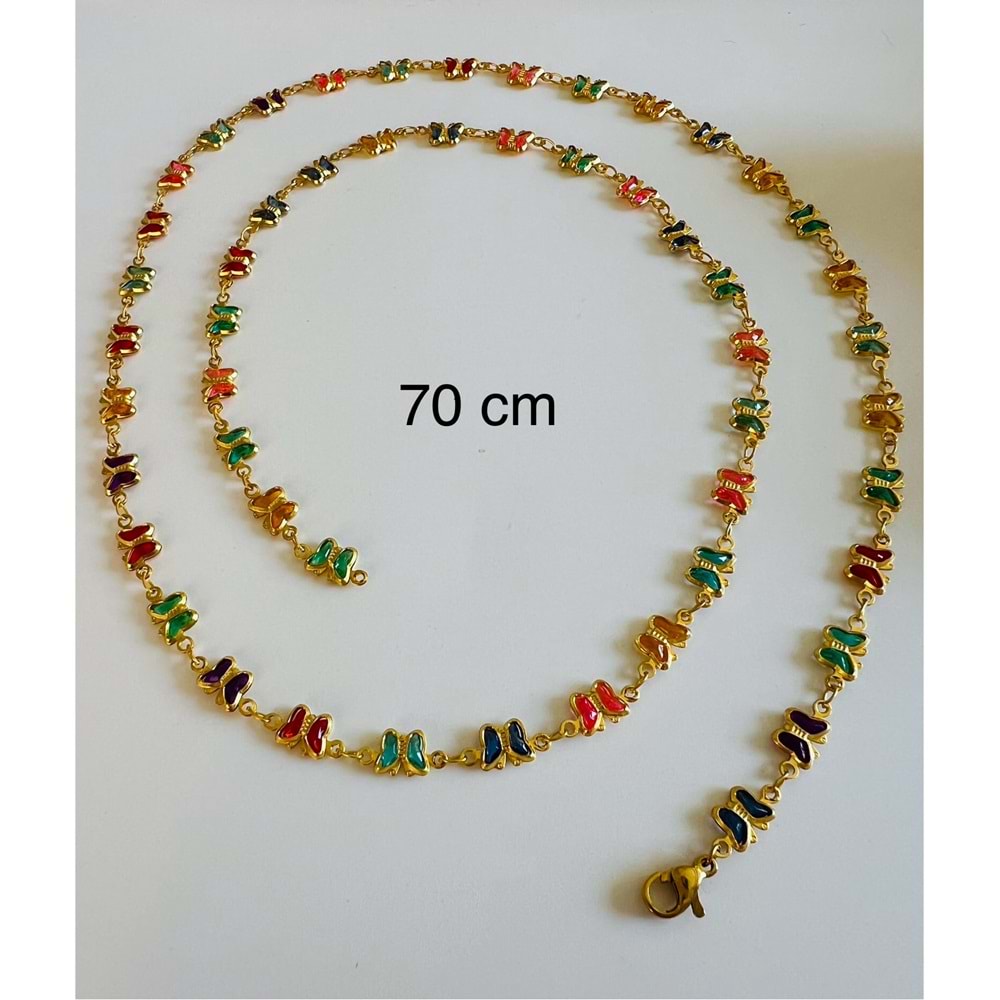 ÇELİK AYARLANABİLİ RENKLİ TAŞLI, KELEBEKLİ UZUN Y KOLYE 70CM-GOLD ACR6700