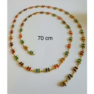 ÇELİK AYARLANABİLİ RENKLİ TAŞLI, KELEBEKLİ UZUN Y KOLYE 70CM-GOLD ACR6700