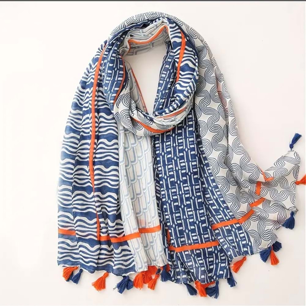 TÜM MEVSİMLER İÇİN MODAYA UYGUN, YUMUŞAK, PÜSKÜLLÜ DİKDÖRTGEN EŞARP, ŞAL ACR6840