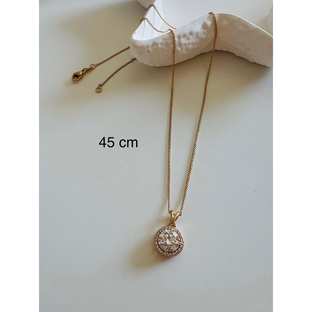 XUPING YUVARLAK TAŞLI TEK TAŞ KOLYE 45CM-ROSE RENK ACR6889
