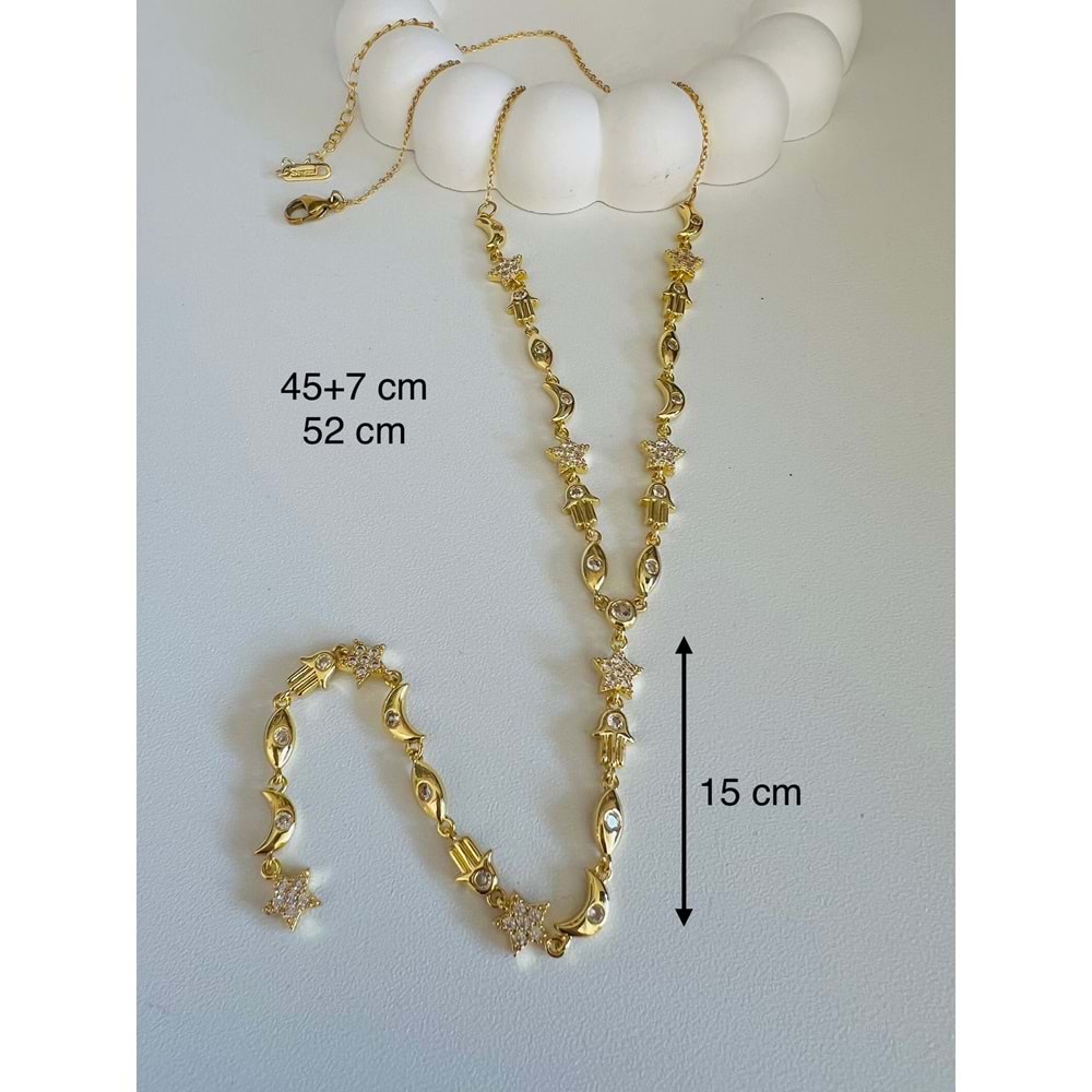 ÖZEL SERİ AY YILDIZLI-FATMA ANA ELİ Y KOLYE 45+7CM-GOLD ACR7082