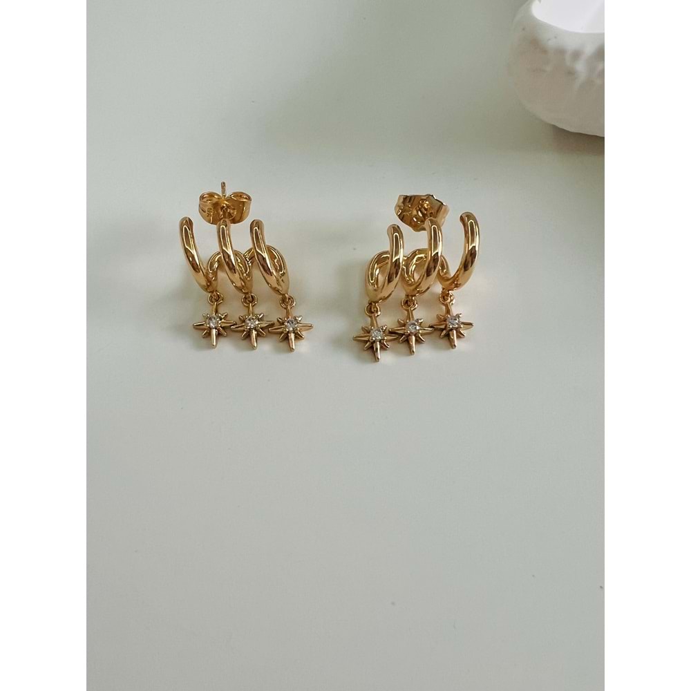 XUPING ÜÇLÜ GÖRÜNÜMLÜ, SALLANTILI YILDIZ KÜPE-ROSE RENK ACR7120