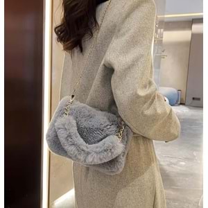 PELUŞ MİNİ, ÇAPRAZ, ÇIKARILABİLİR ASKILI, OMUZ-KOLTUK-EL ÇANTASI GRİ RENK ACR7410