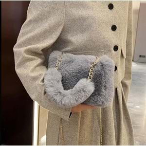 PELUŞ MİNİ, ÇAPRAZ, ÇIKARILABİLİR ASKILI, OMUZ-KOLTUK-EL ÇANTASI GRİ RENK ACR7410