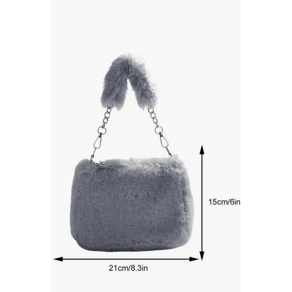 PELUŞ MİNİ, ÇAPRAZ, ÇIKARILABİLİR ASKILI, OMUZ-KOLTUK-EL ÇANTASI GRİ RENK ACR7410