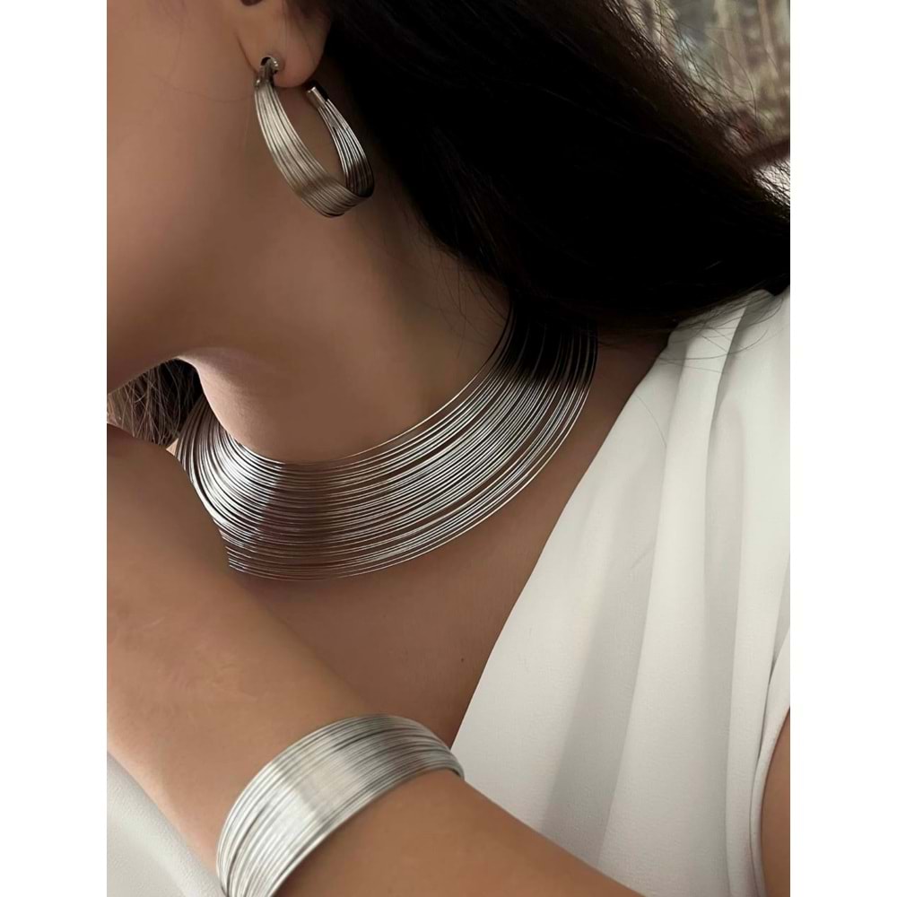 ÖZEL SERİ MARKA MODEL TEL TASARIM BİLEKLİK-KÜPE-CHOKER KOLYE SET ACR7460