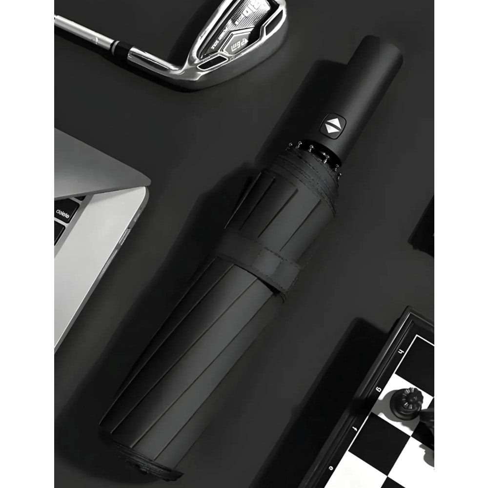8 FİBER TELLİ RÜZGARA DAYANIKLI TAM OTOMATİK, KILIFLI SİYAH UNISEX ŞEMSİYE ACR7509
