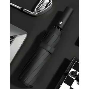 8 FİBER TELLİ RÜZGARA DAYANIKLI TAM OTOMATİK, KILIFLI SİYAH UNISEX ŞEMSİYE ACR7509