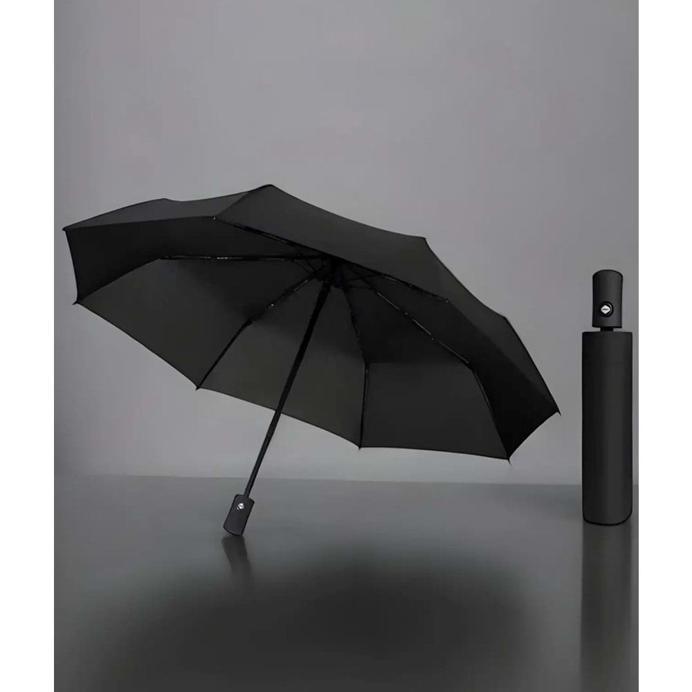 8 FİBER TELLİ RÜZGARA DAYANIKLI TAM OTOMATİK, KILIFLI SİYAH UNISEX ŞEMSİYE ACR7509