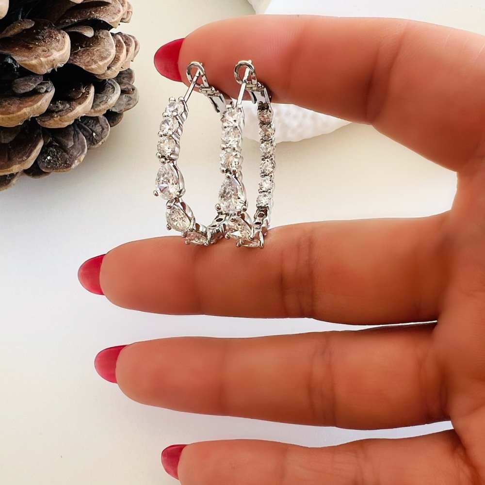 XUPING DAMLA TAŞLI HALKA KÜPE-GÜMÜŞ RENK ACR7596