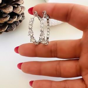 XUPING DAMLA TAŞLI HALKA KÜPE-GÜMÜŞ RENK ACR7596