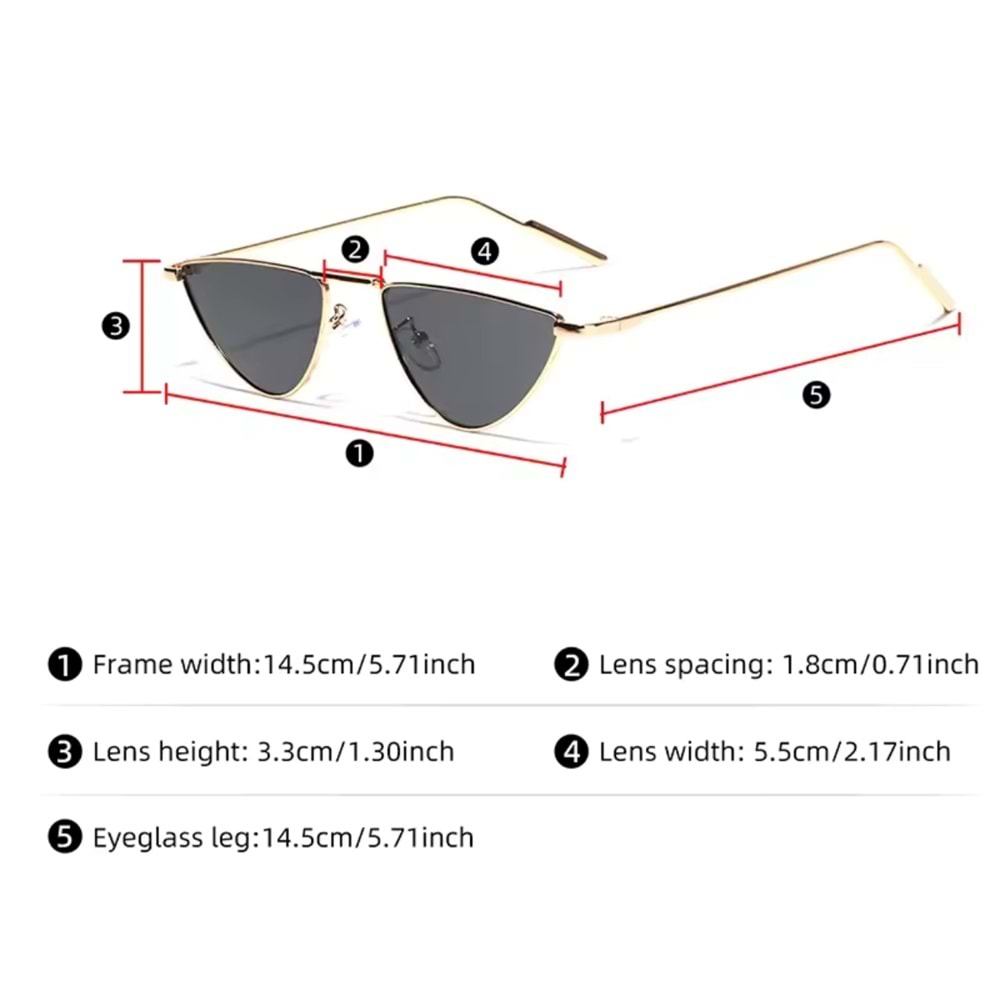 KADIN GOLD ÇERÇEVELİ, GÜNLÜK, MODA ÜÇGEN KEDİ GÖZLÜK ACR7894