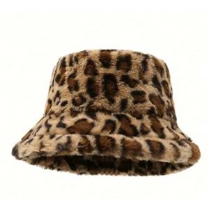 AYARLANABİLİR ÇEKME, KAPATMA İPİ İLE YUMUŞAK LEOPAR DESENLİ ŞAPKA ACR7922