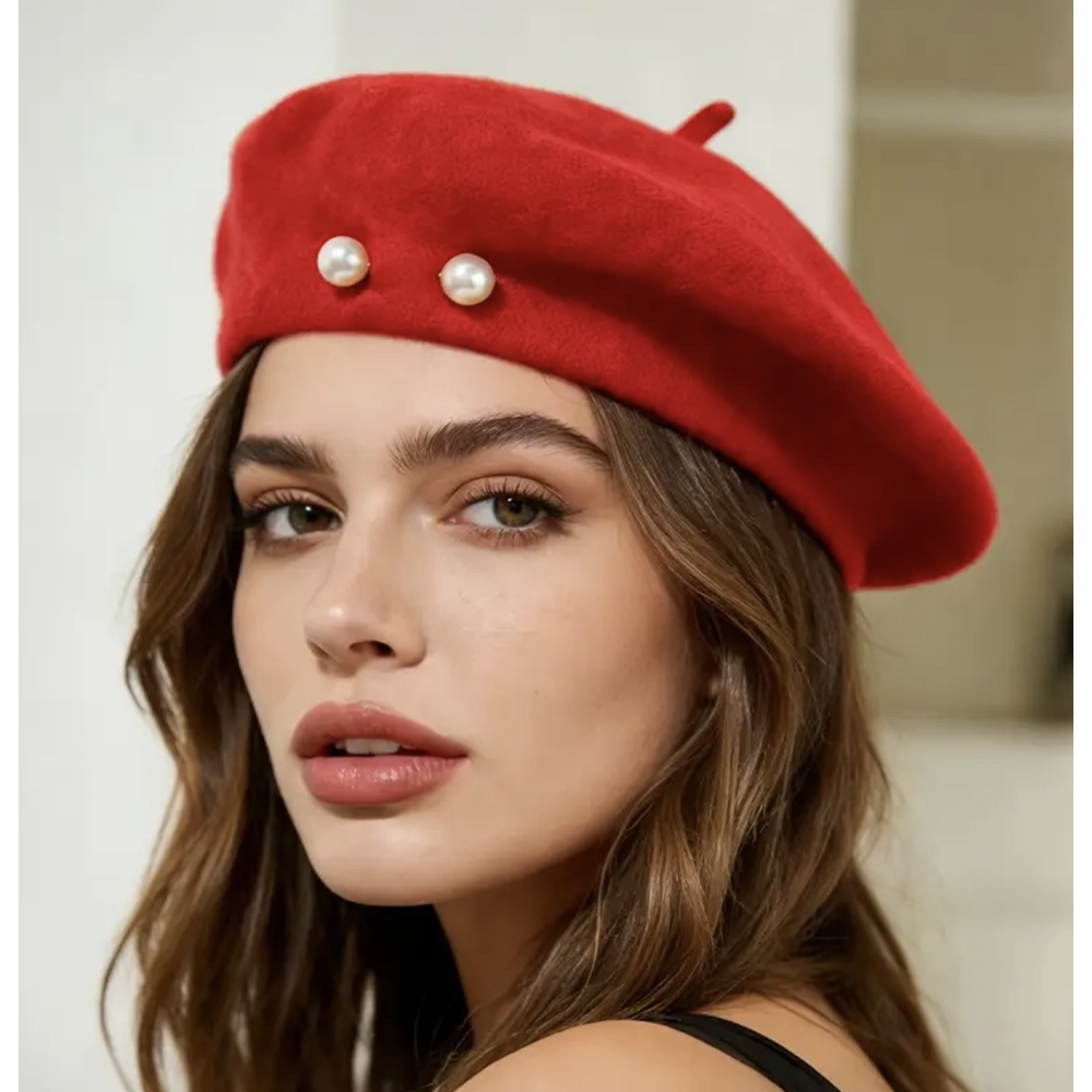 KIRMIZI RENK İNCİ İŞLEMELİ KIŞLIK BERE ACR8208