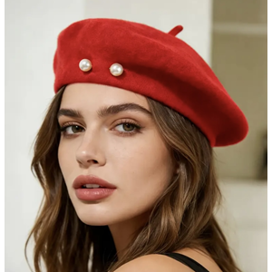 KIRMIZI RENK İNCİ İŞLEMELİ KIŞLIK BERE ACR8208