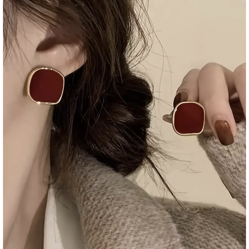 VİNTAGE KIRMIZI KARE KÜPE ACR8222