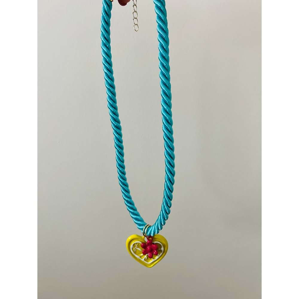 LİMON CHARMLI, MAVİ İPLİ KALP KOLYE ACR8253