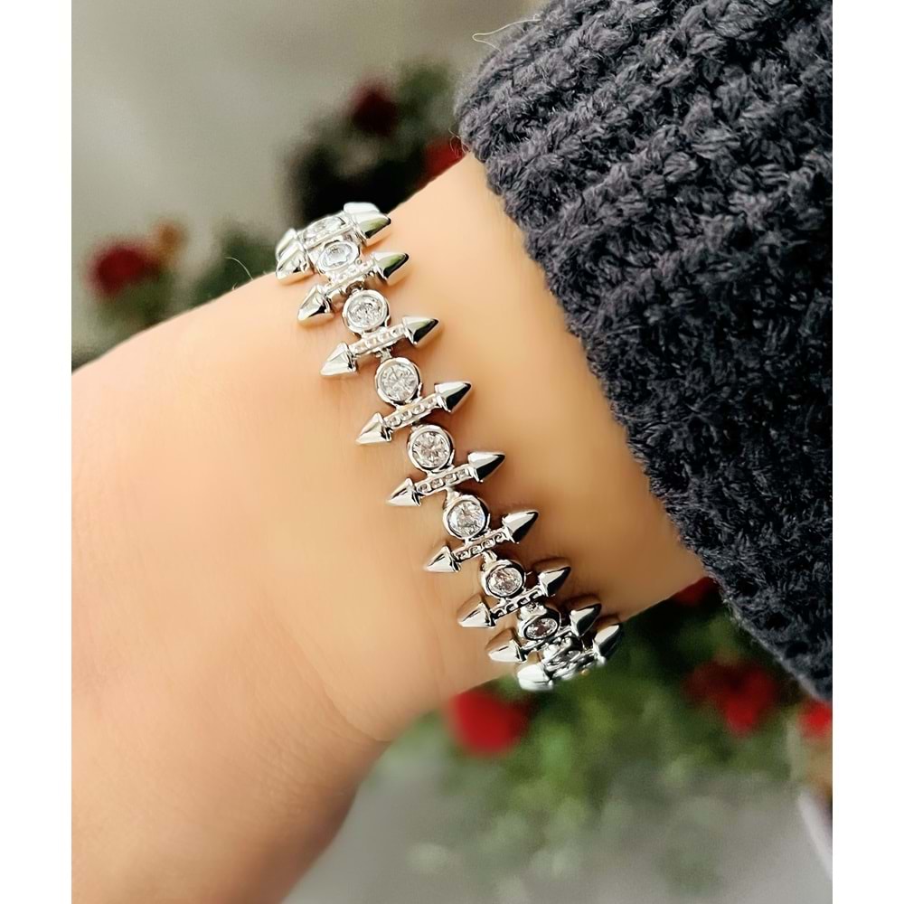 XUPING YUVARLAK TAŞLI OK BİLEKLİK 18+1CM-GÜMÜŞ RENK ACR8325