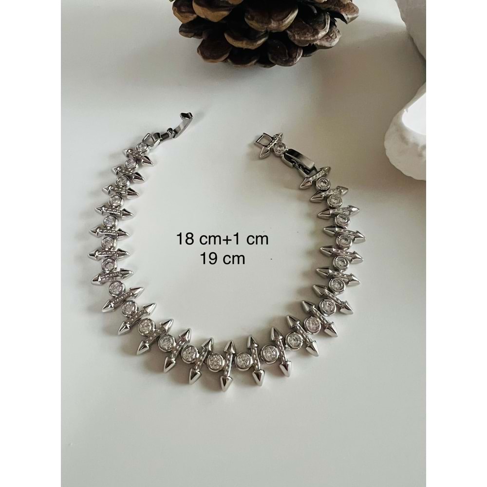 XUPING YUVARLAK TAŞLI OK BİLEKLİK 18+1CM-GÜMÜŞ RENK ACR8325