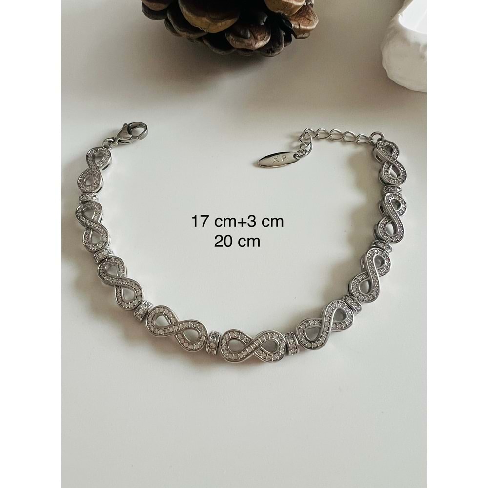 XUPING ZİRKON TAŞLI SONSUZLUK BİLEKLİK 17+3CM-GÜMÜŞ RENK ACR8334