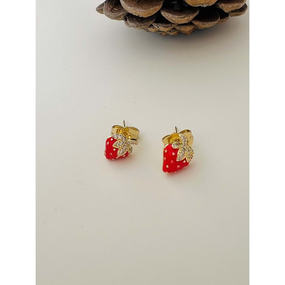 XUPING MİNİMAL KIRMIZI ÇİLEK KÜPE 5MM-GOLD RENK ACR8394