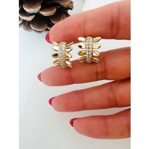 XUPING 14K TAŞLI KÜÇÜK BOY YAPRAK HALKA KÜPE ACR8534