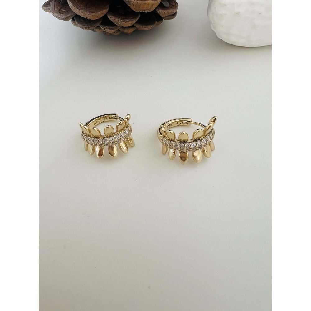 XUPING 14K TAŞLI KÜÇÜK BOY YAPRAK HALKA KÜPE ACR8534