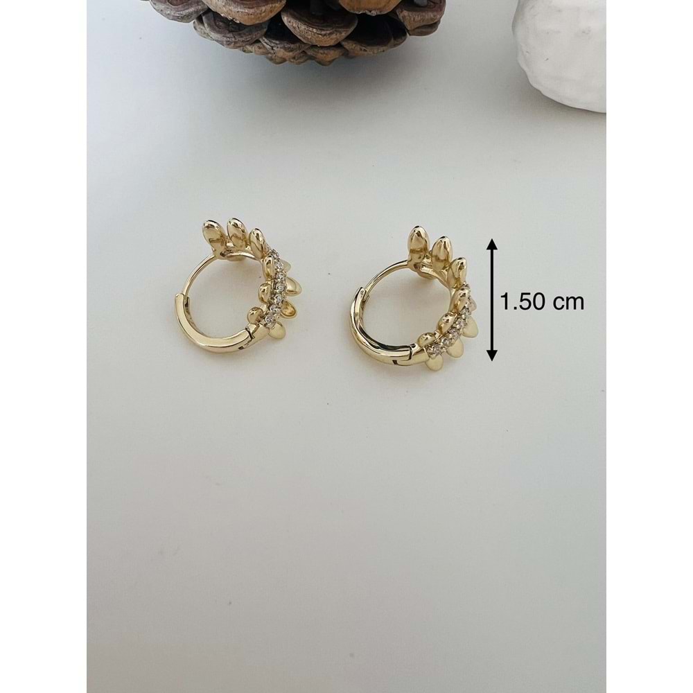 XUPING 14K TAŞLI KÜÇÜK BOY YAPRAK HALKA KÜPE ACR8534