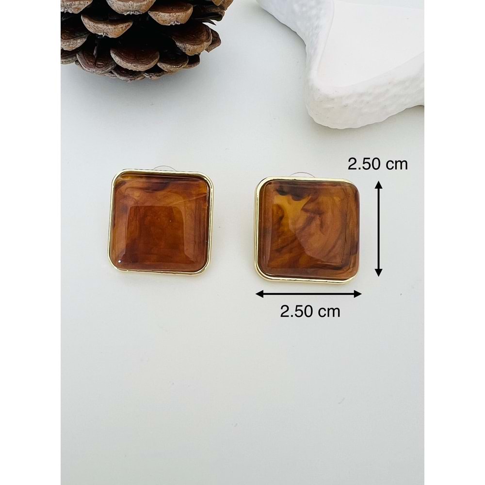 KAHVERENGİ RENK KARE KÜPE ACR8583