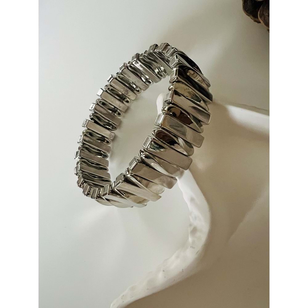 GÜMÜŞ RENK LASTİKLİ ÇUBUK BİLEKLİK ACR8598