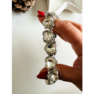 GÜMÜŞ RENK KRİSTAL TAŞLI, LASTİKLİ KALP BİLEKLİK ACR8626