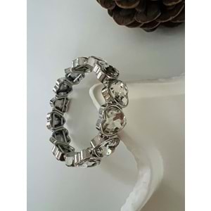 GÜMÜŞ RENK KRİSTAL TAŞLI, LASTİKLİ KALP BİLEKLİK ACR8626