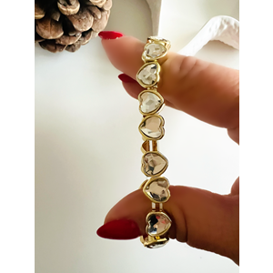 GOLD RENK KRİSTAL TAŞLI, LASTİKLİ KALP BİLEKLİK ACR8634