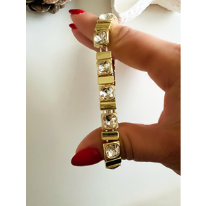GOLD RENK KARE KRİSTAL TAŞLI, LASTİKLİ BİLEKLİK ACR8642