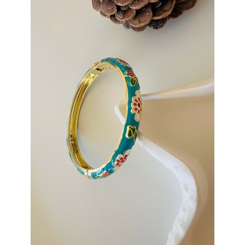 ÖZEL SERİ MAVİ MİNELİ, ÇİÇEK DESENLİ KELEPÇE ACR8704