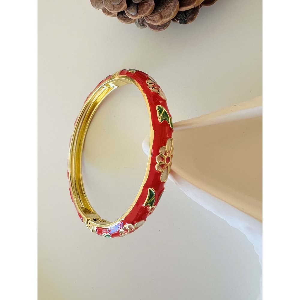 ÖZEL SERİ KIRMIZI MİNELİ, ÇİÇEK DESENLİ KELEPÇE ACR8708