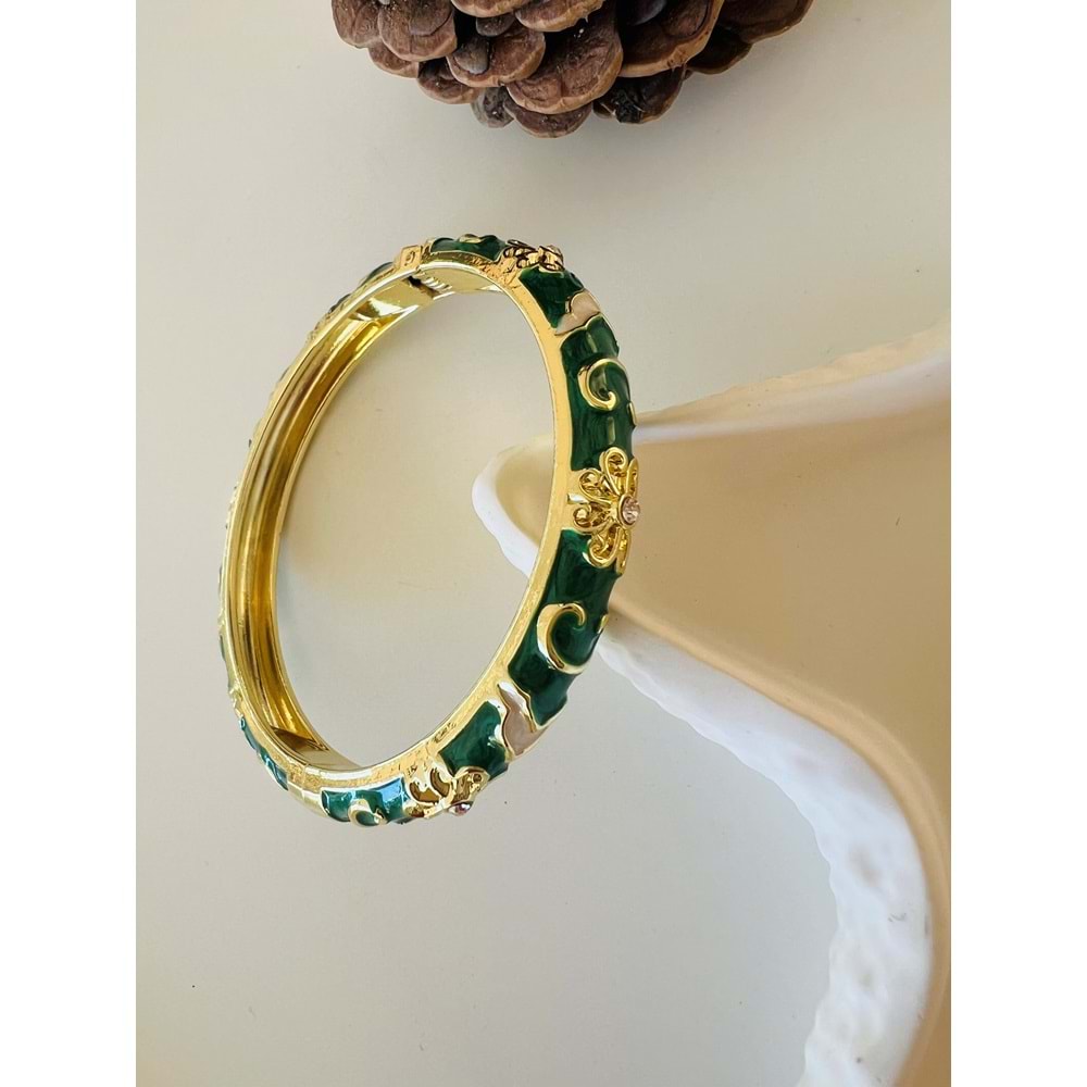 ÖZEL SERİ YEŞİL MİNELİ, ÇİÇEK DESENLİ KELEPÇE ACR8709