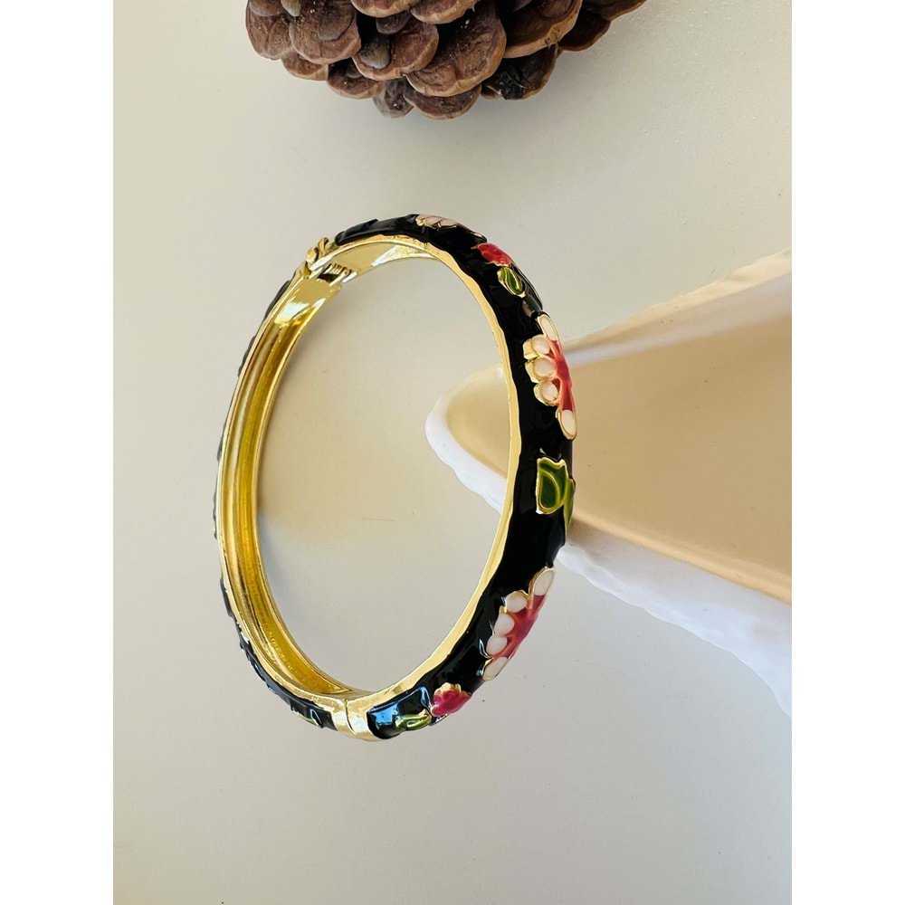 ÖZEL SERİ SİYAH MİNELİ, ÇİÇEK DESENLİ KELEPÇE ACR8712