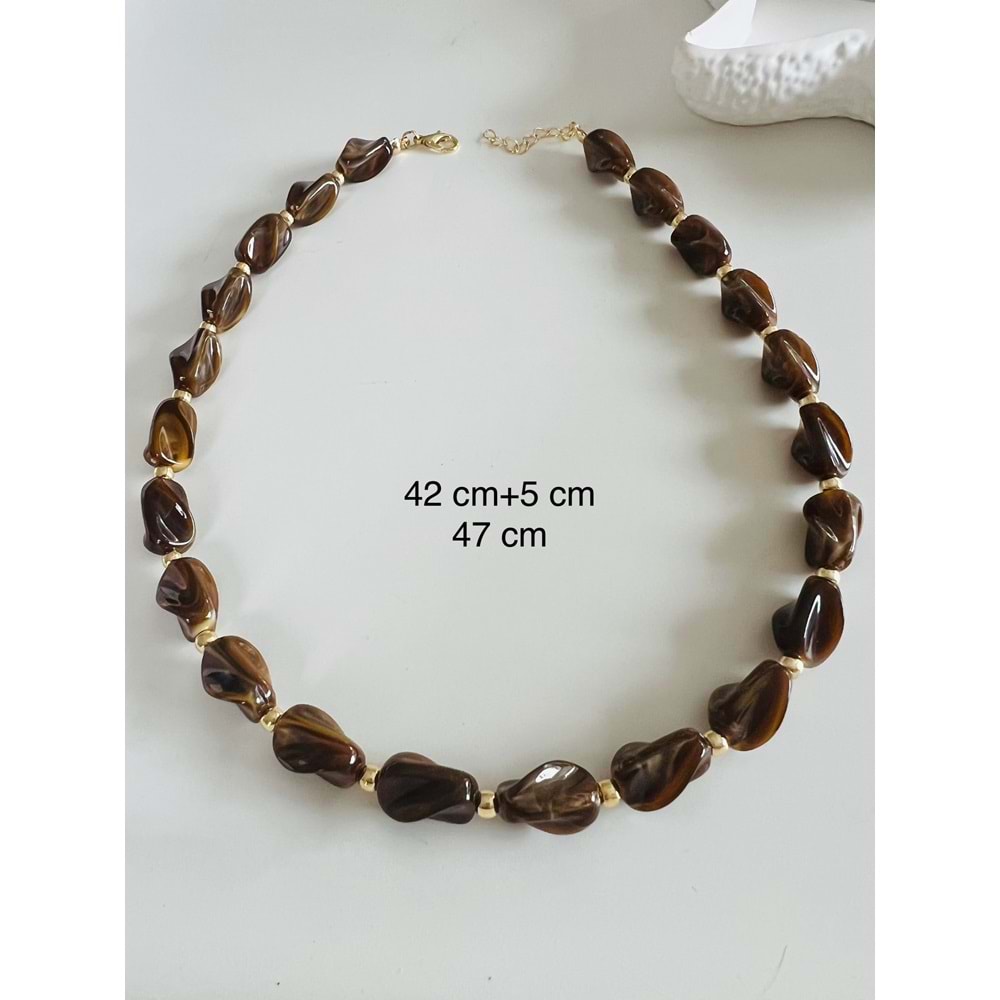 KAHVERENGİ BONCUK KOLYE 42+5CM ACR8867