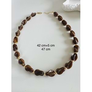 KAHVERENGİ BONCUK KOLYE 42+5CM ACR8867