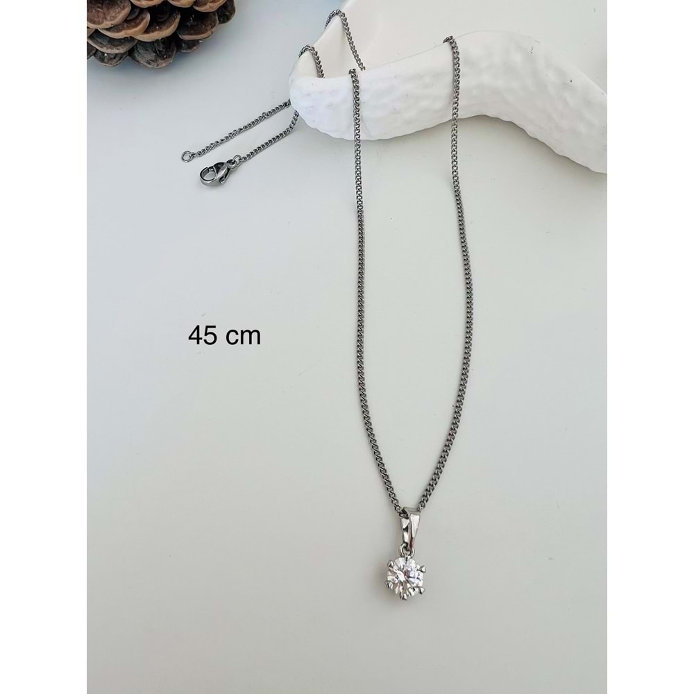 XUPING YUVARLAK TEK TAŞ KOLYE 45CM-GÜMÜŞ RENK ACR8921