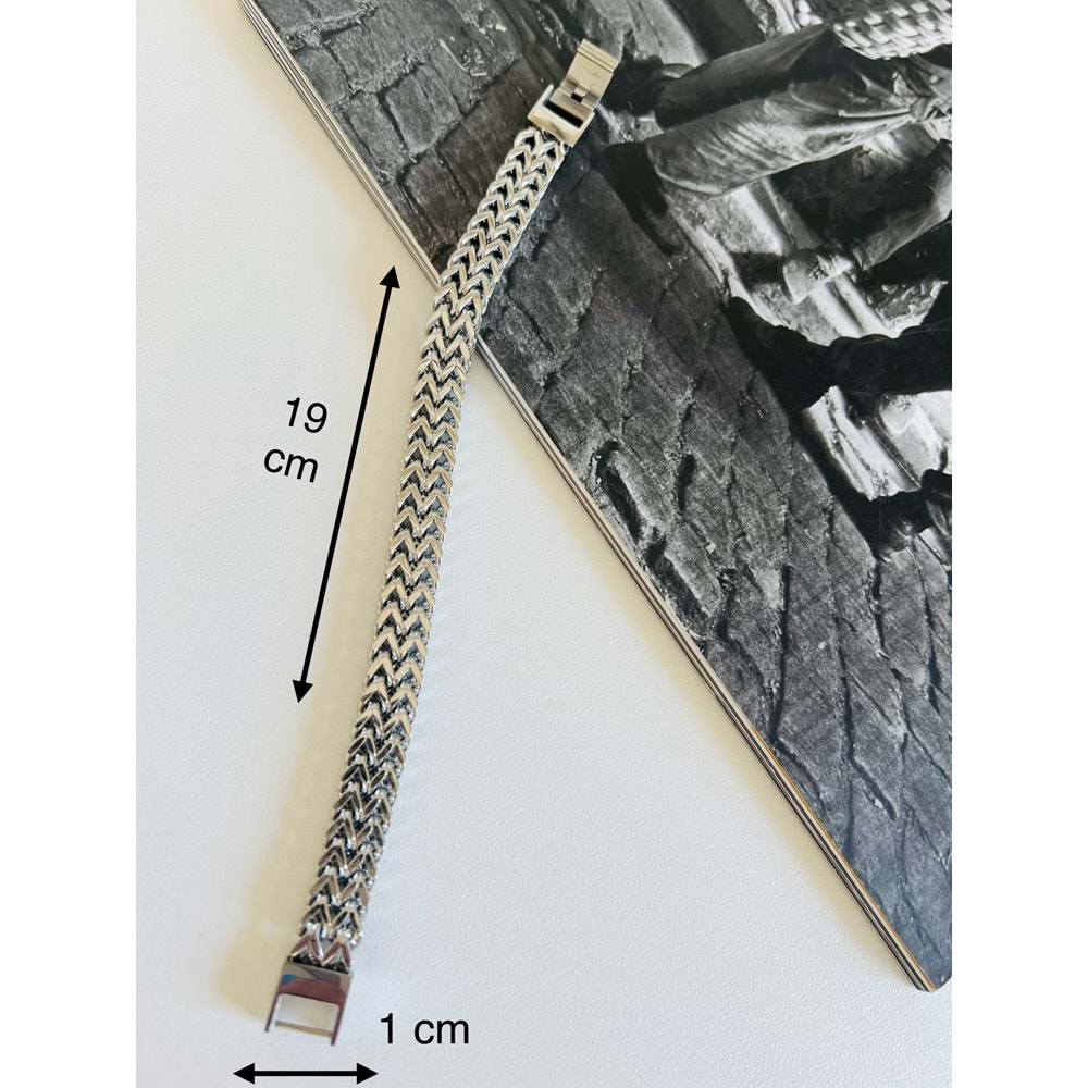 GÜMÜŞ RENK ÖRGÜ MODEL ÇELİK BİLEKLİK 19 CM-1 CM ACR8924