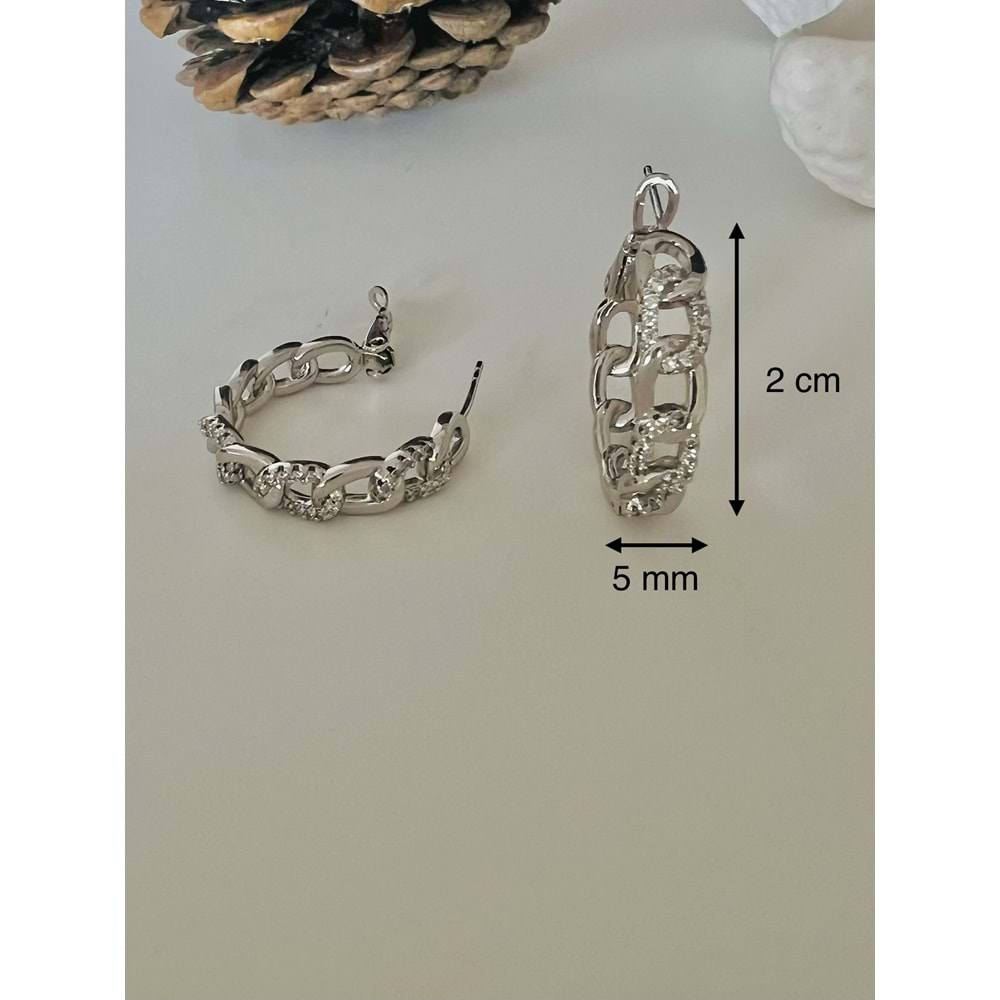 XUPING TAŞLI, ZİNCİR HALKA KÜPE-GÜMÜŞ RENK ACR9199