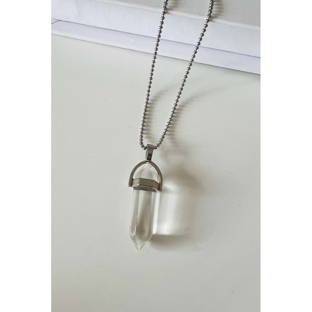 ERKEK KUVARS DOĞALTAŞ ÇELİK ÇİVİ KOLYE 70CM ACR9293