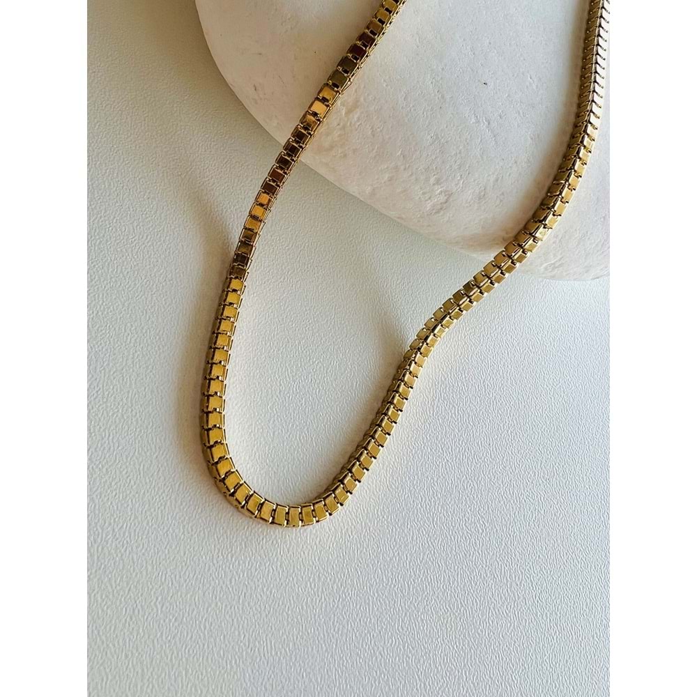 GOLD RENK KARELİ ZİNCİR ÇELİK KOLYE 46+6 CM ACR9381