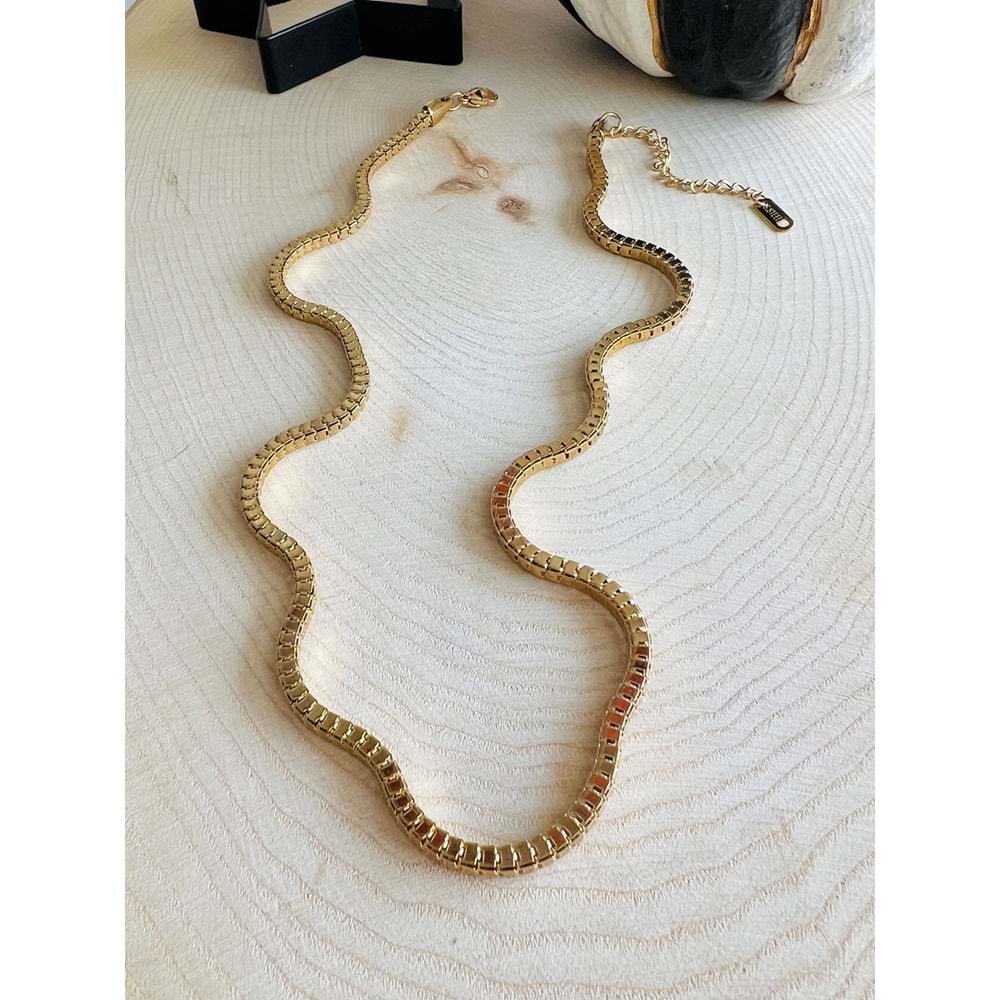 GOLD RENK KARELİ ZİNCİR ÇELİK KOLYE 46+6 CM ACR9381