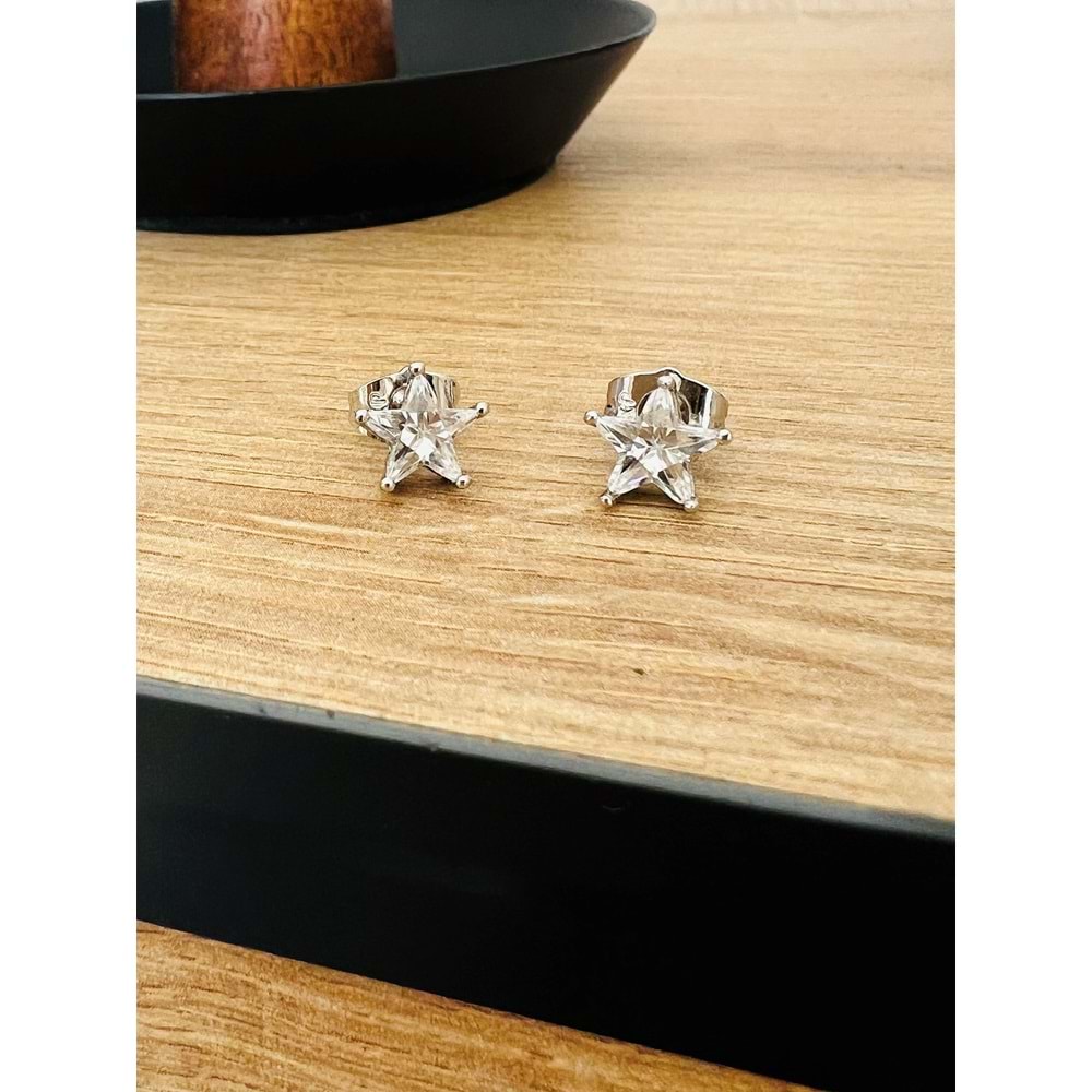 XUPING GÜMÜŞ RENK TAŞLI MİNİMAL YILDIZ KÜPE 8MM ACR9489