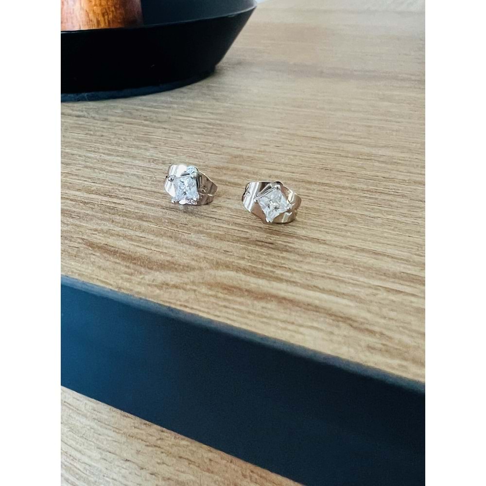 XUPING GÜMÜŞ RENK KARE TAŞLI MİNİMAL KÜPE 4MM ACR9503