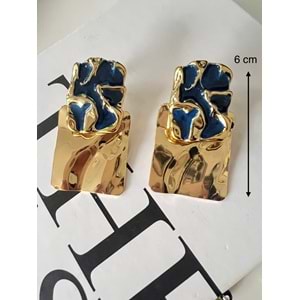 ZR MODEL LACİVERT DETAYLI, METAL DOKULU, DÖRTGEN VİNTAGE KÜPE ACR9634