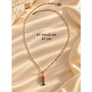 RENKLİ MİNELİ BALIK FİGÜRLÜ ÇELİK KOLYE 41+6CM ACR9690